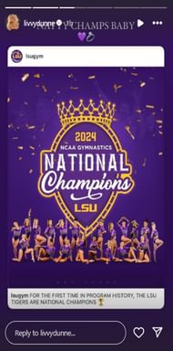Screenshot of Olivia Dunne's Instagram story after securing the 2024 NCAA Gymnastics Championships.